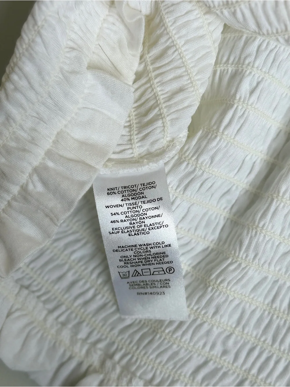 LOFT White Smocked Square-Neck Puff Sleeve Blouse Women’s Size Large